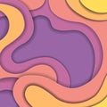 Colored paper waves, abstract, geometric background texture layers of depth in shades of purple, orange. Paper cut style