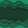 Colored paper waves, abstract, geometric background texture layers of depth in shades of sea green. Paper cut style