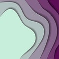 Colored paper waves, 3D background texture of layers of depth. Abstract background in shades of purple, turquoise. Paper cut style