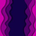 Colored paper waves, 3D background texture of layers of depth. Abstract background in shades of purple, pink. Paper cut style