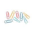 Colored paperclips illustration. School supply flat design. Office stationery and school supply. Paper clips for notes