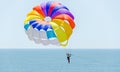 Colored parasail wing in the blue sky, Parasailing also known as parascending or parakiting