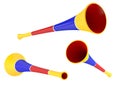 Colored party horn. Multiple angles of view