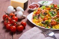 Colored pasta with mushrooms