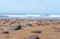 Colored Pebble Beach Texture Background, Sand and Rocky Shore Pattern, Red Morocco Beach, Africa Royalty Free Stock Photo