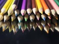 Colored pencil blue green yellow many wood drawing Royalty Free Stock Photo