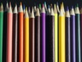 Colored pencil blue green yellow many wood drawing Royalty Free Stock Photo