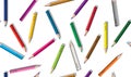 Set of colored pencil collection scattered arranged - seamless isolated vector illustration craynos on white background. Royalty Free Stock Photo