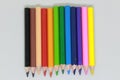 twelve colored pencils on a white background Royalty Free Stock Photo