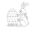Black line illustration of Easter bunnies with little chicken and with big egg. Nice Easter card. Happy Easter