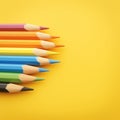 Colored pencil isolated on yellow background Soft focused selective focus