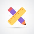 Colored pencil and ruller trendy symbol. Vector illustration