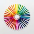 Colored pencils arranged in a circular pattern on a white background Royalty Free Stock Photo
