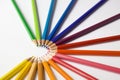 Colored pencils arranged in a semi circle Royalty Free Stock Photo