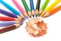 Colored pencils arranged in semi-circle Royalty Free Stock Photo