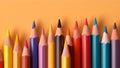 Colored pencils in an array of hues contrast with pastel background, Generative AI Royalty Free Stock Photo