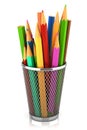 Colored pencils in basket Royalty Free Stock Photo