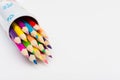 Colored pencils in case box on white background Royalty Free Stock Photo