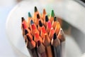 Colored pencils close up sharpened rainbow many choice Royalty Free Stock Photo