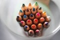 Colored pencils close up sharpened rainbow many choice Royalty Free Stock Photo