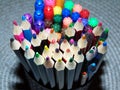 Colored pencils and crayons close up Royalty Free Stock Photo