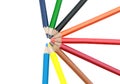 Colored pencils or Crayons is stacked on a white background and have clipping paths Royalty Free Stock Photo