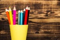 Colored pencils in a cup Royalty Free Stock Photo