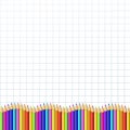 Colored pencils down line in shape of wave, border on notebook sheet background Royalty Free Stock Photo