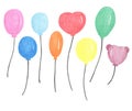 Colored pencils drawing Colorful Air Ballons Party illustration