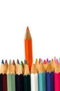 Colored pencils for drawing and learning at school lie on a white background Royalty Free Stock Photo