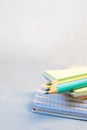 Colored pencils and a drawing pad. The concept of school children`s creativity Royalty Free Stock Photo