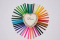 Colored pencils frame heart shaped Royalty Free Stock Photo