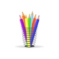 Colored pencils in a glass for office. Royalty Free Stock Photo