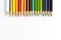 Colored pencils isolated on  white background. Place for text. Copy space Royalty Free Stock Photo