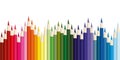 Colored pencils, lots of colors, the view from above. Pencils are located not exactly in a row, but on a wavy line. The concept of Royalty Free Stock Photo