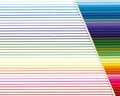 Colored pencils, lots of colors, the view from above. The pencils are arranged exactly in a row, with drawn lines of each color Royalty Free Stock Photo