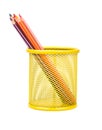 Colored pencils in basket Royalty Free Stock Photo