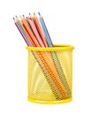 Colored pencils in basket Royalty Free Stock Photo