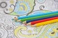Colored pencils and ornament. Royalty Free Stock Photo