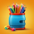 Colored pencils in a pencil case. by generate Ai Royalty Free Stock Photo