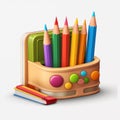 Colored pencils in a pencil case. by generate Ai Royalty Free Stock Photo