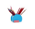 Colored pencils in a pencil case on white background Royalty Free Stock Photo