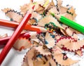 Colored pencils and pencil shavings Royalty Free Stock Photo