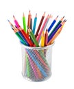 Colored pencils in pot on white background Royalty Free Stock Photo