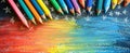 Colored Pencils on Rainbow Drawing Background Royalty Free Stock Photo