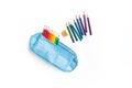 Colored pencils rainbow. School pencil case. White background Royalty Free Stock Photo