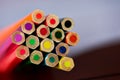 Colored pencils , sharpened, tightly gathered. Macro Royalty Free Stock Photo