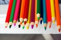 Colored pencils , sharpened, tightly gathered. Macro Royalty Free Stock Photo