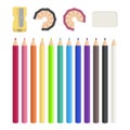 Colored pencils, sharpener, eraser. Draw every day. Royalty Free Stock Photo