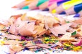 Colored pencils with shavings Royalty Free Stock Photo